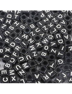 Bolsa de 100 cuentas cuadradas negras - Letras blancas