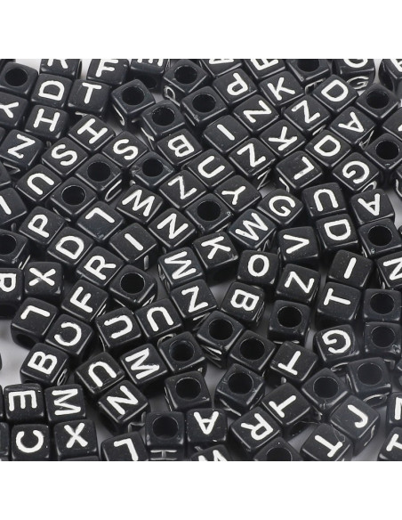 Bolsa de 100 cuentas cuadradas negras - Letras blancas