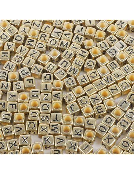 Bolsa de 100 cuentas cuadradas doradas - Letras negras