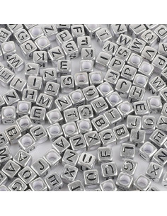 Bolsa de 100 cuentas cuadradas plateadas - Letras negras