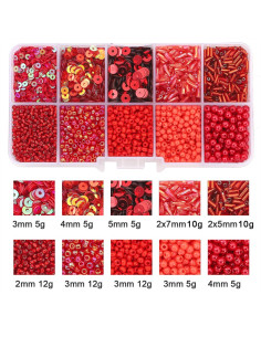 Caja de 80 gr de cuentas de rocaille y lentejuelas - Rojo