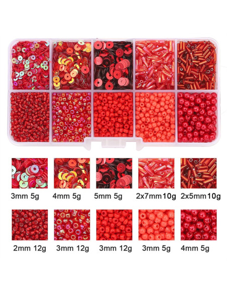 Caja de 80 gr de cuentas de rocaille y lentejuelas - Rojo