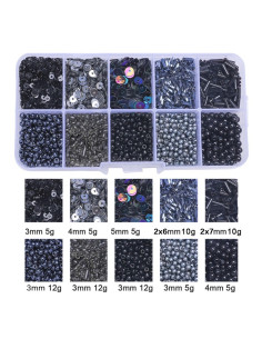 Caja de 80 grs de cuentas de rocaille y lentejuelas - Negro
