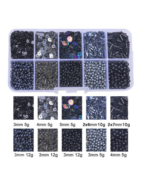 Caja de 80 grs de cuentas de rocaille y lentejuelas - Negro