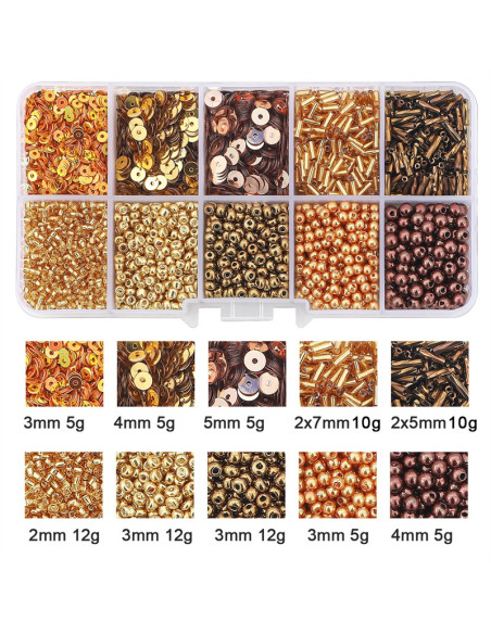 Caja de 80 gr de cuentas de rocaille y lentejuelas - Oro