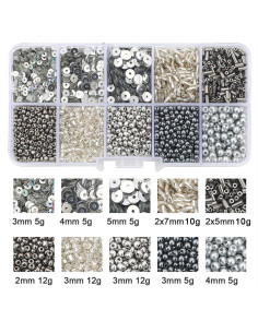 Caja de 80 gr de cuentas de rocalla y lentejuelas - Plata