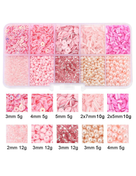 Caja de 80 gr de cuentas de rocaille y lentejuelas - Rosa