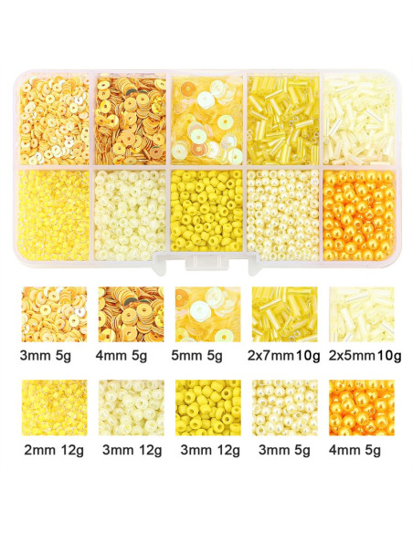 Caja de 80 gr de cuentas de rocaille y lentejuelas - Amarillo