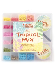 Caja de cuentas de rocalla, Heishi, cordón elástico y pinza - Mezcla Tropical