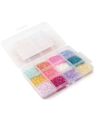 Caja de 12 colores de cuentas de vidrio de 2 mm - Frosty Fizz