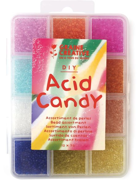 Caja de 12 colores de cuentas de vidrio de 2 mm - Acid Candy