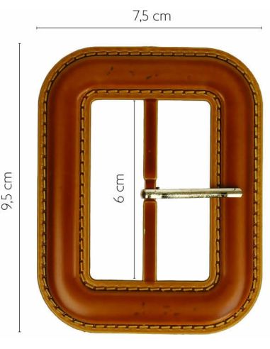 Hebilla de cinturón rectangular con aspecto de cuero pespunteado – 6 cm