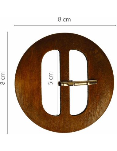 Hebilla de cinturón redonda completa en madera natural calada – 5 cm