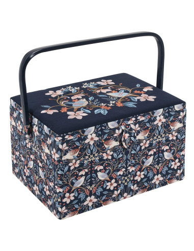 Caja de costura con bordado - Pájaros en flores