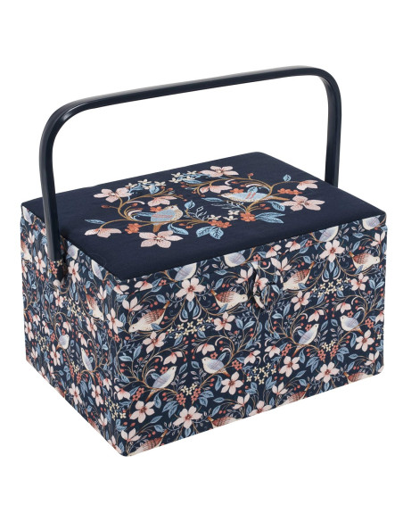 Caja de costura con bordado - Pájaros en flores