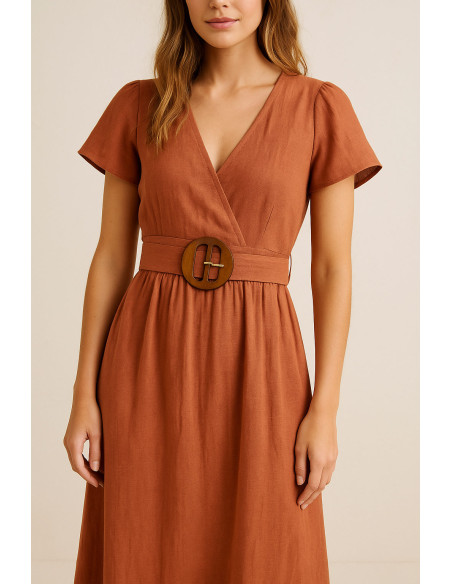 Boucle de ceinture ronde pleine en bois naturel ajouré – 5 cm