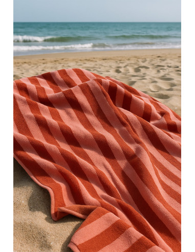 Tejido de microfibra de bambú a rayas - Marsala y pimentón