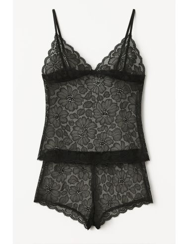 Tejido de encaje elástico Léonie - Negro