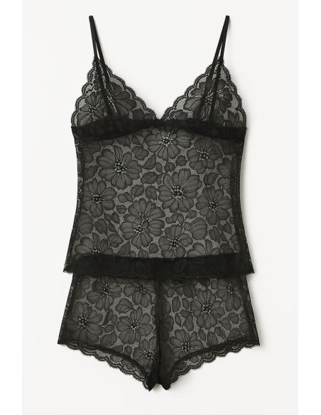 Tejido de encaje elástico Léonie - Negro