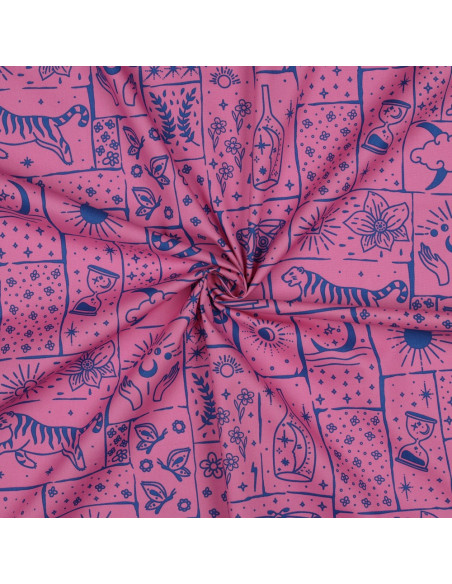 Tejido popelina de algodón - Mystic fondo rosa