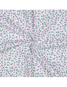 Tejido popelina de algodón - Flores rosas fondo blanco