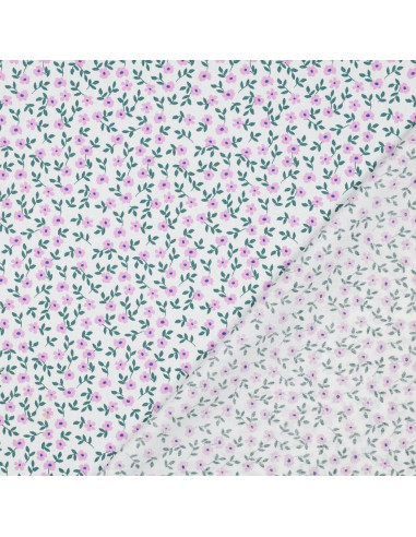 Tejido popelina de algodón - Flores rosas fondo blanco