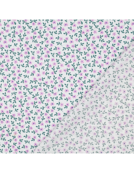 Tejido popelina de algodón - Flores rosas fondo blanco