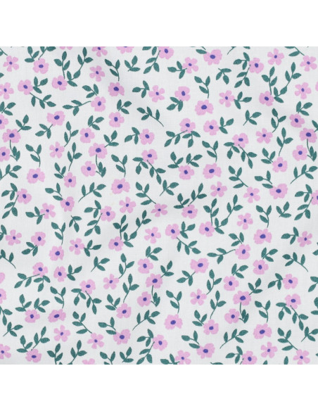 Tejido popelina de algodón - Flores rosas fondo blanco