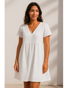 Tejido de doble gasa de algodón bordado Suzy - Blanco 2