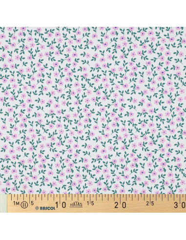 Tejido popelina de algodón - Flores rosas fondo blanco