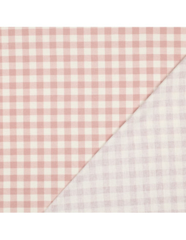Tela de franela de cuadros grandes - Rosa y crudo