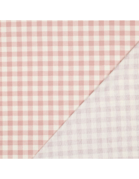 Tela de franela de cuadros grandes - Rosa y crudo