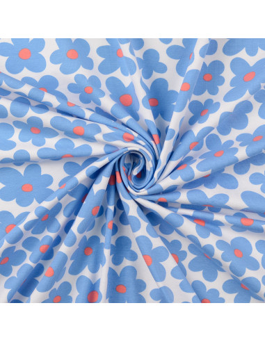 Tela de jersey con flores - Azul