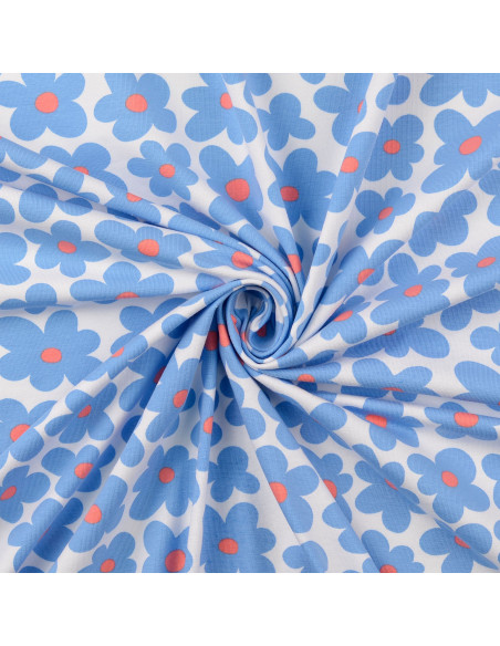 Tela de jersey con flores - Azul