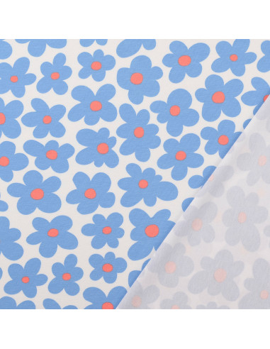 Tela de jersey con flores - Azul