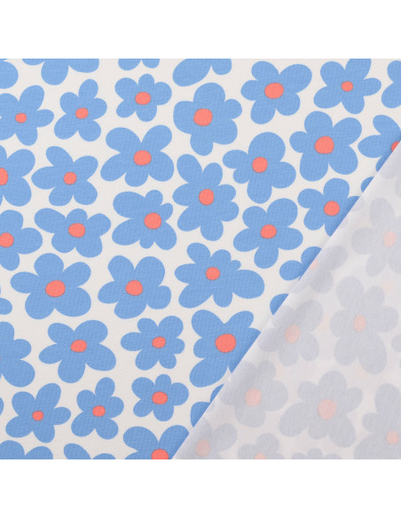 Tela de jersey con flores - Azul