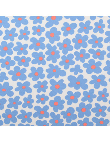 Tela de jersey con flores - Azul
