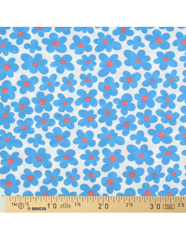 Tela de jersey con flores - Azul