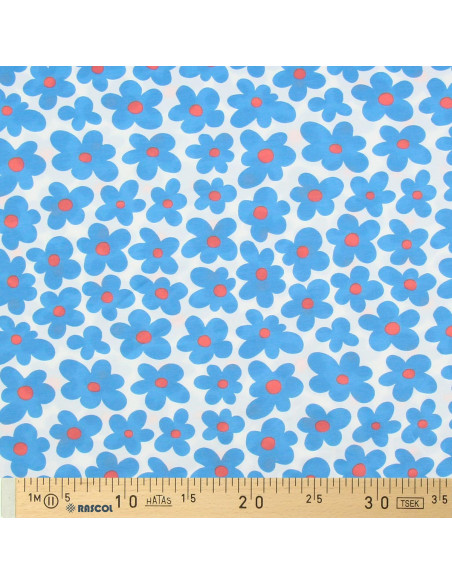 Tela de jersey con flores - Azul
