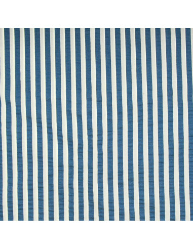 Tejido Seersucker a rayas anchas - Azul vaquero y blanco roto