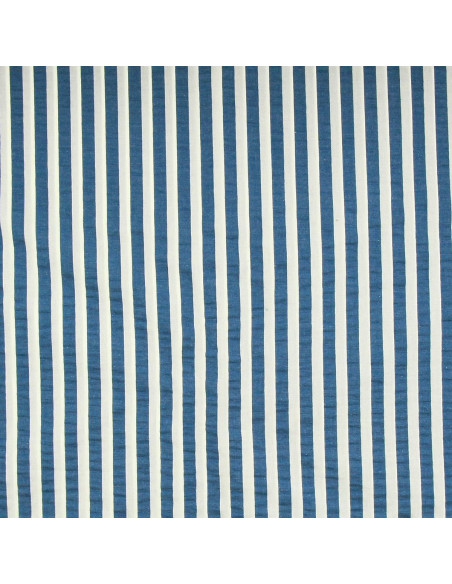 Tejido Seersucker a rayas anchas - Azul vaquero y blanco roto