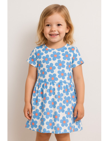 Tela de jersey con flores - Azul
