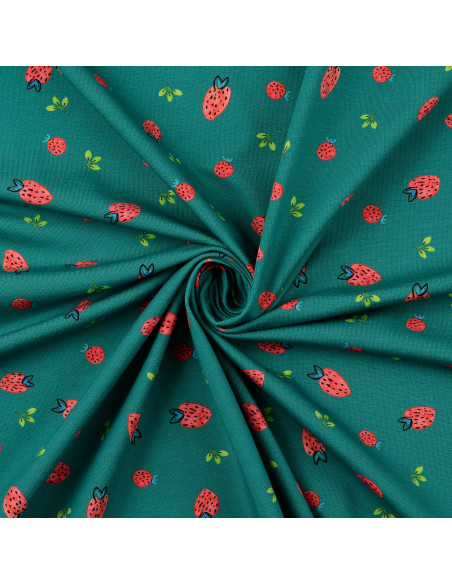 Tejido de punto Fresas - Verde pato
