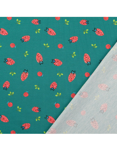 Tejido de punto Fresas - Verde pato