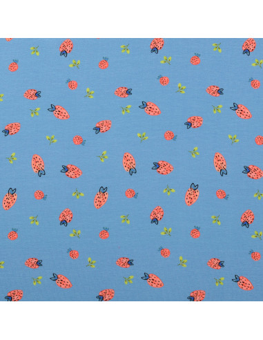 Tejido de punto Fresas - Azul claro