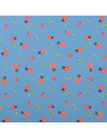 Tejido de punto Fresas - Azul claro