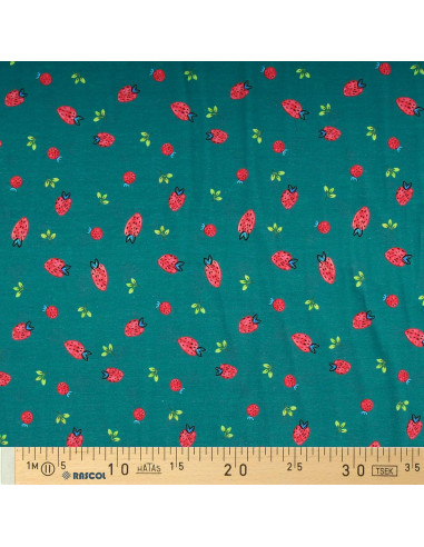 Tejido de punto Fresas - Verde pato