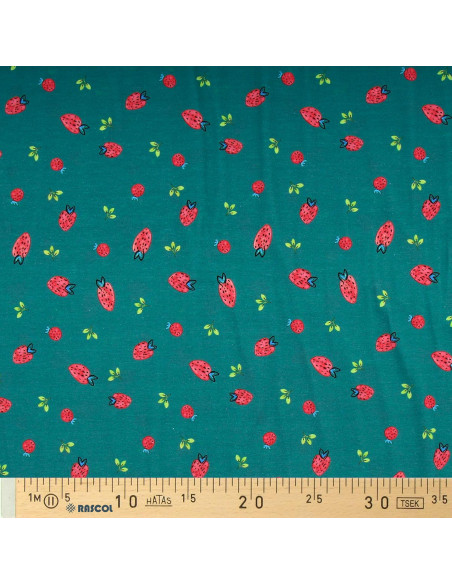 Tejido de punto Fresas - Verde pato