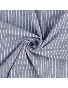 Tejido lino algodón - Rayas finas - Azul vaquero