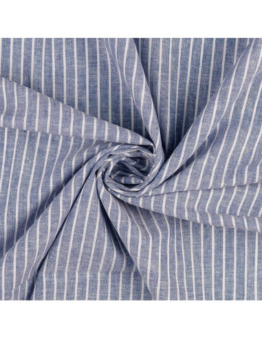 Tejido lino algodón - Rayas finas - Azul vaquero